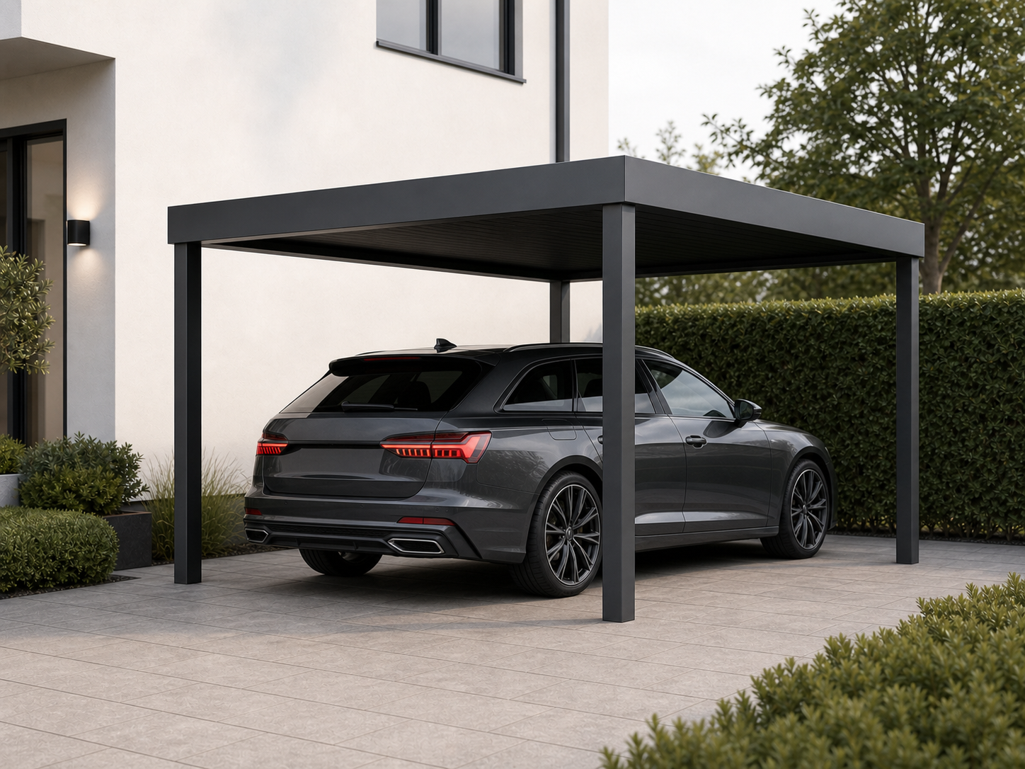 Moderner anthrazitfarbener Stahlcarport